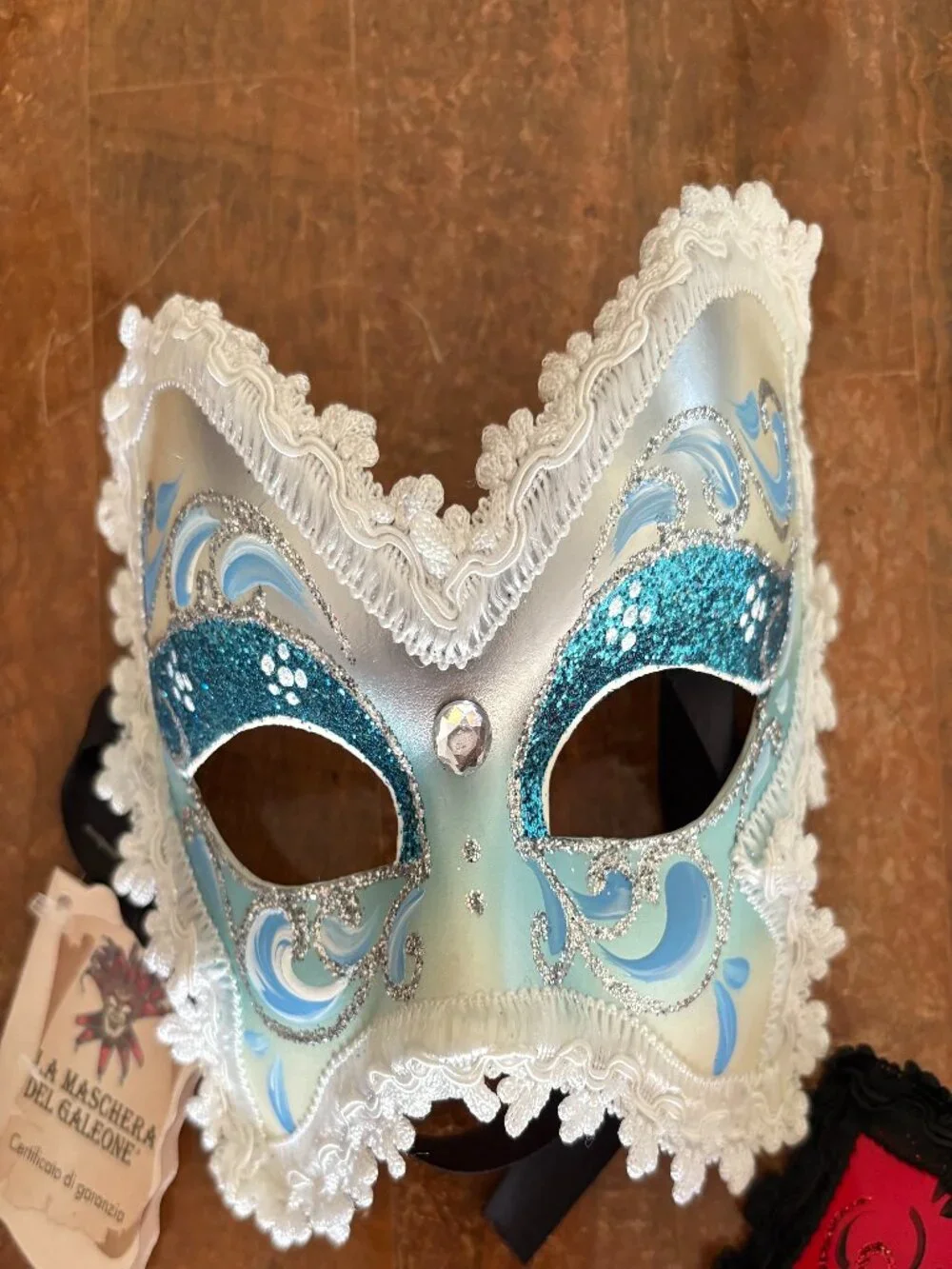 Set of 2 Hand Painted Venetian Carnival Masks | Red & Blue Lace Venezia
